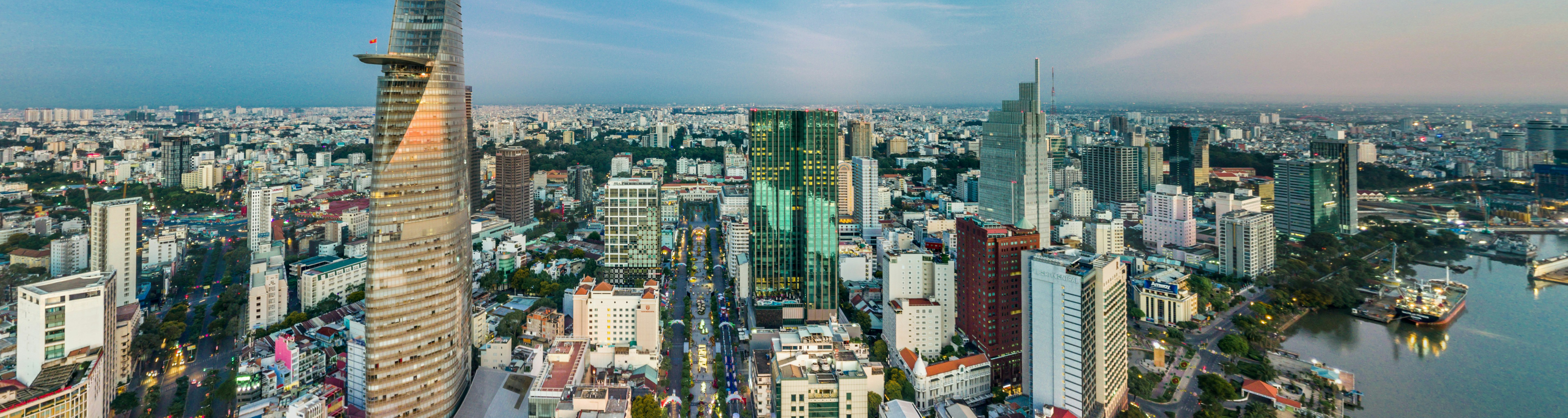 A view of the Saigon Skyline in Nguyen Hue, Vietnam