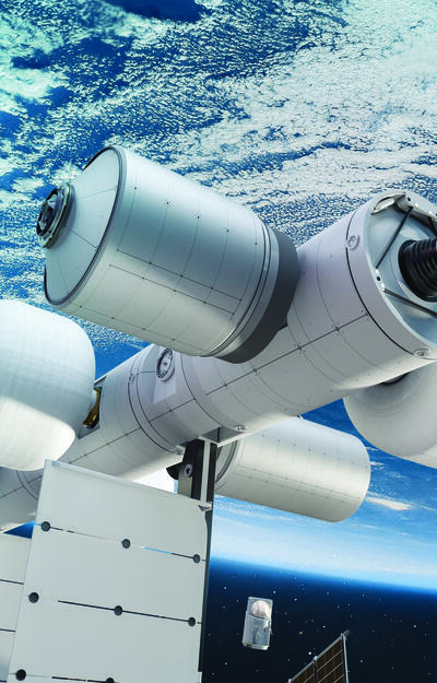 Satellite orbiting earth in space