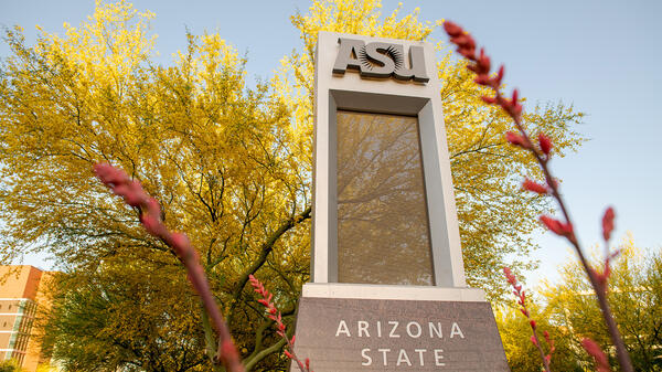 View of the ASU monument sign on its Tempe campus